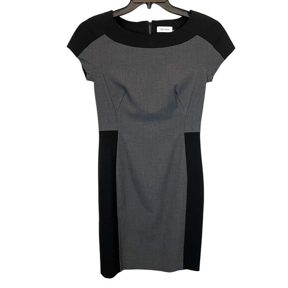 Calvin Klein Sheath Dress  Size 2  Gray  Black  Boardroom Chic Officecore Career - Picture 1 of 8